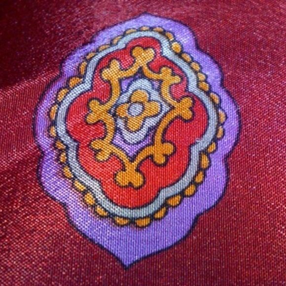 ANNE KLEIN NAVY BURGANDY SILK PAISLEY SCARF 24" - Picture 3 of 7